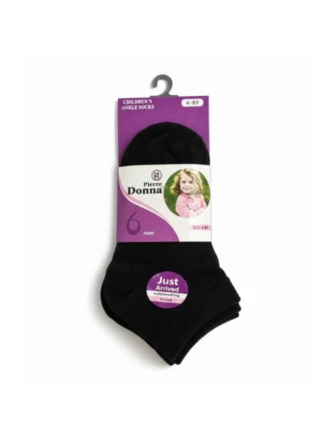 بيير دونا جوارب كاحل للبنات عبوة 6 قطع – أسود | مزيج قطن ناعم | قابلة للتنفس ومرنة لراحة فائقة | للمدرسة والاستخدام اليومي | العمر 4–6 سنوات - Image 3